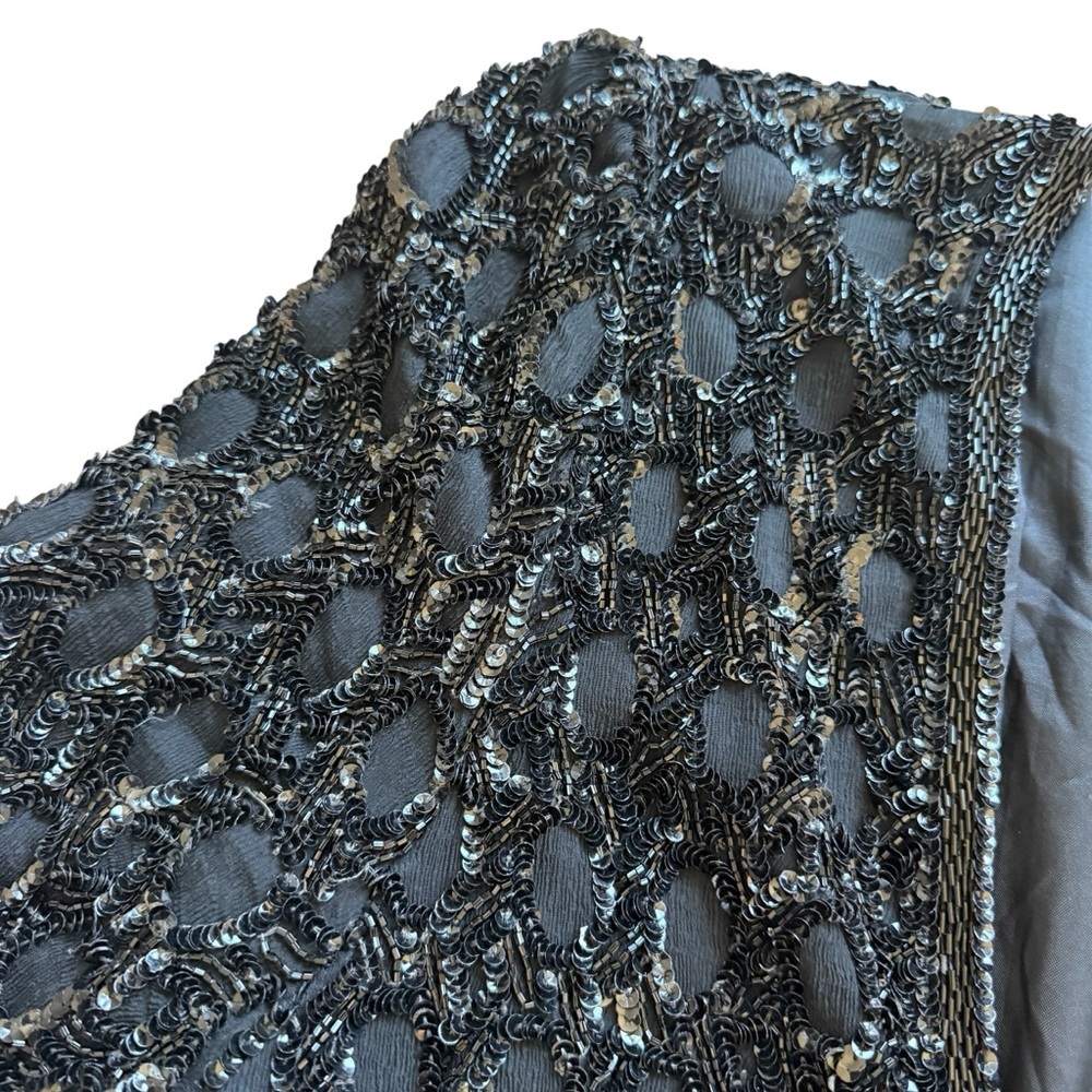 Vintage Scala Black Beaded Sequin Evening Jacket Art Deco Glam Cocktail Party L - Picture 5 of 9